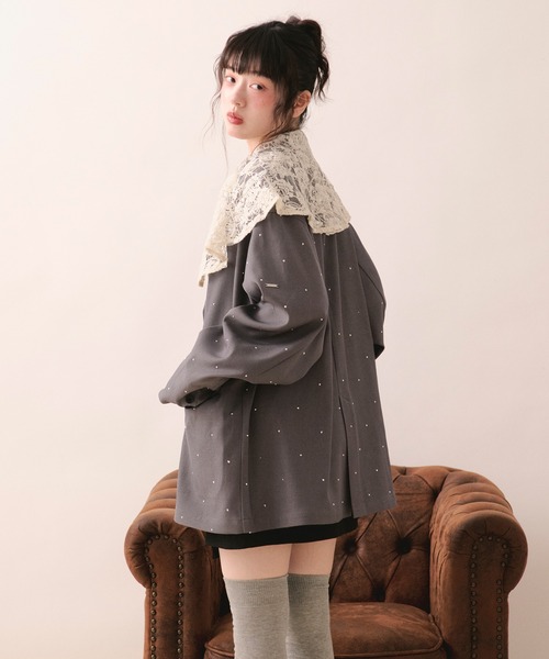 loin nuit（ロワンニュイ）の「nuance button lace jacket / ニュアンスボタンレースジャケット（テーラードジャケット・レディース・ピンク/サンドベージュ/グレー/ブルーグレー・FREE）」の9枚目の写真