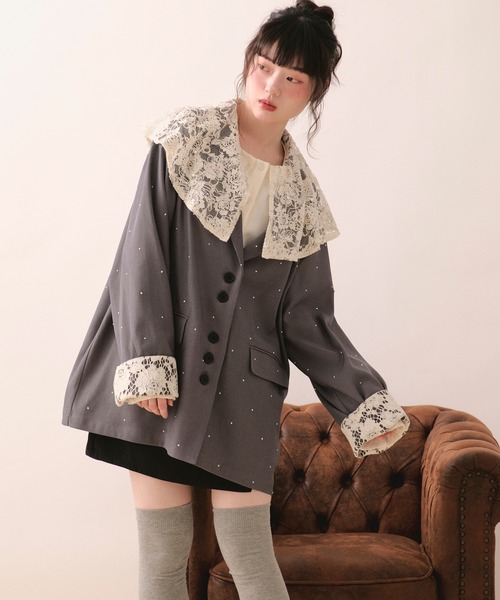 loin nuit（ロワンニュイ）の「nuance button lace jacket / ニュアンスボタンレースジャケット（テーラードジャケット・レディース・ピンク/サンドベージュ/グレー/ブルーグレー・FREE）」の11枚目の写真
