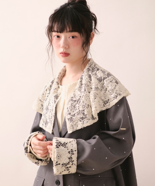 loin nuit（ロワンニュイ）の「nuance button lace jacket / ニュアンスボタンレースジャケット（テーラードジャケット・レディース・ピンク/サンドベージュ/グレー/ブルーグレー・FREE）」の13枚目の写真