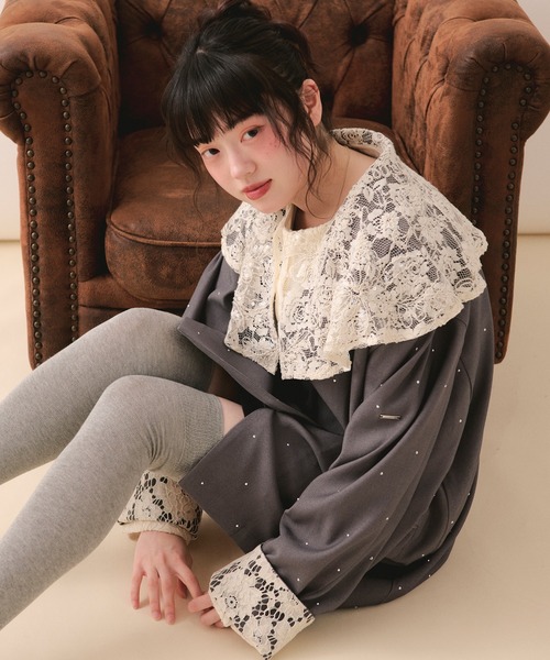 loin nuit（ロワンニュイ）の「nuance button lace jacket / ニュアンスボタンレースジャケット（テーラードジャケット・レディース・ピンク/サンドベージュ/グレー/ブルーグレー・FREE）」の6枚目の写真