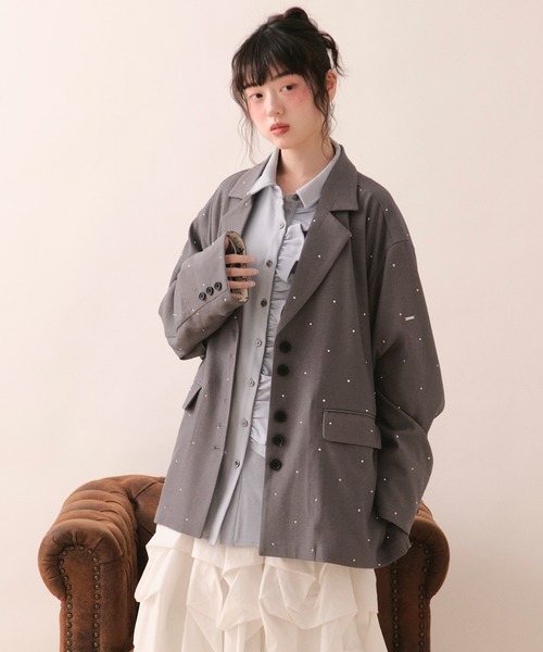 loin nuit（ロワンニュイ）の「nuance button lace jacket / ニュアンスボタンレースジャケット（テーラードジャケット・レディース・ピンク/サンドベージュ/グレー/ブルーグレー・FREE）」の17枚目の写真