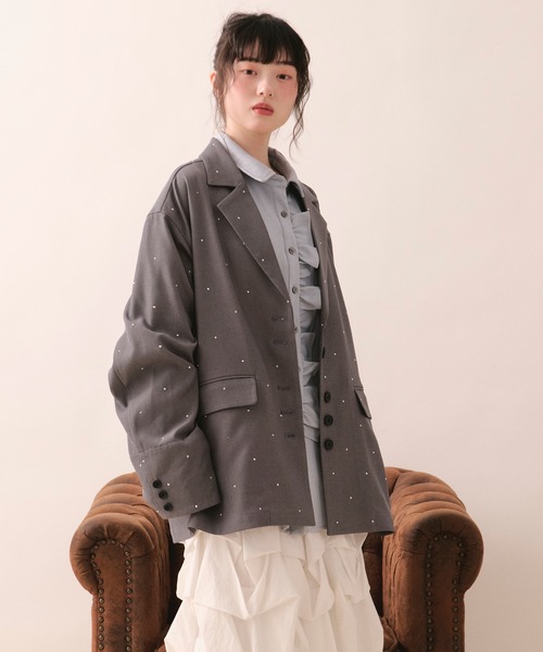 loin nuit（ロワンニュイ）の「nuance button lace jacket / ニュアンスボタンレースジャケット（テーラードジャケット・レディース・ピンク/サンドベージュ/グレー/ブルーグレー・FREE）」の18枚目の写真
