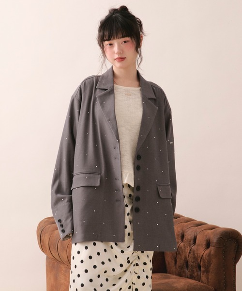 loin nuit（ロワンニュイ）の「nuance button lace jacket / ニュアンスボタンレースジャケット（テーラードジャケット・レディース・ピンク/サンドベージュ/グレー/ブルーグレー・FREE）」の19枚目の写真