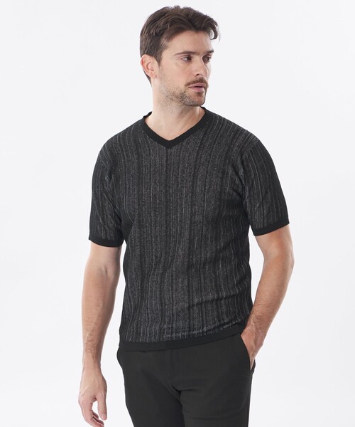 EPOCA UOMO(エポカウォモ)の「ストライプニットT(ニット/セーター・メンズ・ブラウン系その他7/ブラック・46/48)」の1枚目の写真
