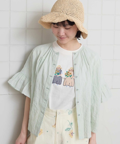 l'atelier du savon(アトリエドサボン)の「ひまわりおばあちゃん アップリケ刺繍Tシャツ(Tシャツ/カットソー・レディース・ネイビー/ホワイト・FREE)」の8枚目の写真