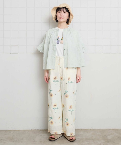 l'atelier du savon(アトリエドサボン)の「ひまわりおばあちゃん アップリケ刺繍Tシャツ(Tシャツ/カットソー・レディース・ネイビー/ホワイト・FREE)」の12枚目の写真