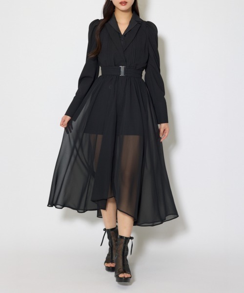 rienda（リエンダ）の「2WAYテーラーWカラーワンピース 春服（ワンピース・レディース・グレー/ブラック/ベージュ・SMALL/MEDIUM）」の2枚目の写真