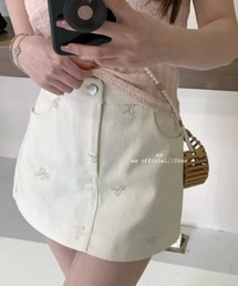 リボン刺繍ハイウエストミニスカート