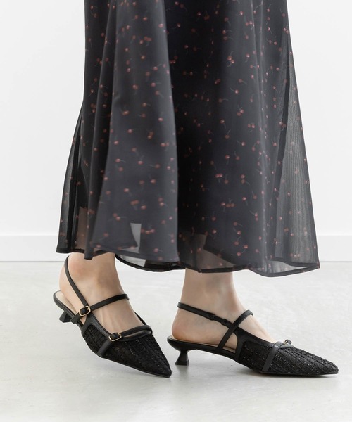 RANDA（ランダ）の「シアーチェックバックストラップパンプス（パンプス・レディース・ブラック/アイボリー・LL/L/M/S）」の2枚目の写真