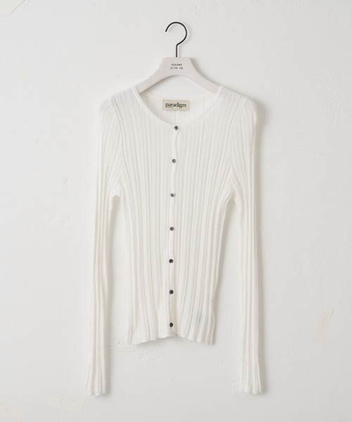 paradigm（パラダイム）の「【paradigm】コットンモダール針抜シアーリブカーデ（カーディガン/ボレロ・レディース・ブラック/ホワイト/ライトグレー/ピンク/チャコールグレー・SMALL/MEDIUM）」の2枚目の写真