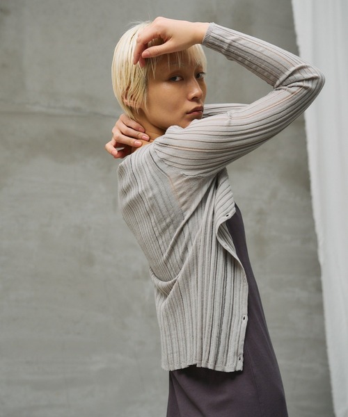 paradigm（パラダイム）の「【paradigm】コットンモダール針抜シアーリブカーデ（カーディガン/ボレロ・レディース・ブラック/ホワイト/ライトグレー/ピンク/チャコールグレー・SMALL/MEDIUM）」の5枚目の写真