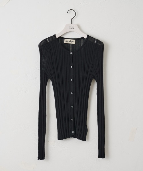 paradigm（パラダイム）の「【paradigm】コットンモダール針抜シアーリブカーデ（カーディガン/ボレロ・レディース・ブラック/ホワイト/ライトグレー/ピンク/チャコールグレー・SMALL/MEDIUM）」の3枚目の写真