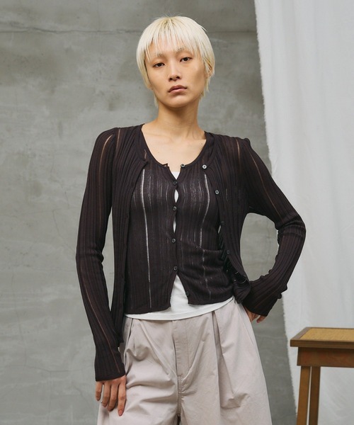 paradigm（パラダイム）の「【paradigm】コットンモダール針抜シアーリブカーデ（カーディガン/ボレロ・レディース・ブラック/ホワイト/ライトグレー/ピンク/チャコールグレー・SMALL/MEDIUM）」の13枚目の写真