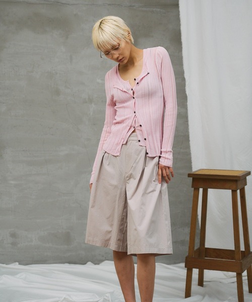 paradigm（パラダイム）の「【paradigm】コットンモダール針抜シアーリブカーデ（カーディガン/ボレロ・レディース・ブラック/ホワイト/ライトグレー/ピンク/チャコールグレー・SMALL/MEDIUM）」の7枚目の写真