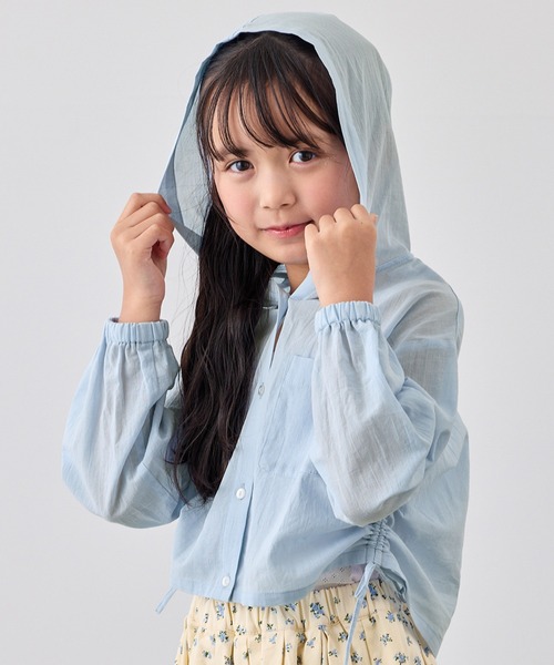 ROPE' PICNIC（ロペピクニック）の「【KIDS/キッズ】ナチュラルコットンフードシャツ/リンクコーデ（シャツ/ブラウス・キッズ・サックスブルー/ホワイト/ブラック・S/M/L）」の3枚目の写真