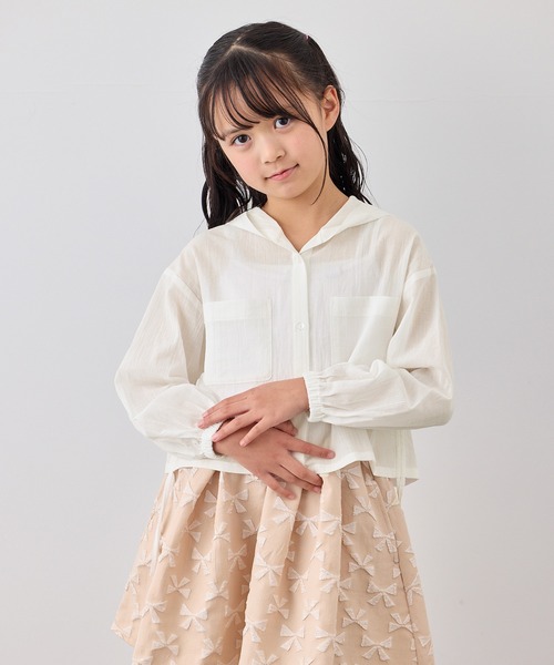 ROPE' PICNIC（ロペピクニック）の「【KIDS/キッズ】ナチュラルコットンフードシャツ/リンクコーデ（シャツ/ブラウス・キッズ・サックスブルー/ホワイト/ブラック・S/M/L）」の11枚目の写真