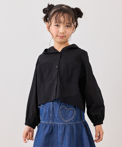 ROPE' PICNIC（ロペピクニック）の「【KIDS/キッズ】ナチュラルコットンフードシャツ/リンクコーデ（シャツ/ブラウス・キッズ・サックスブルー/ホワイト/ブラック・S/M/L）」の4枚目の写真