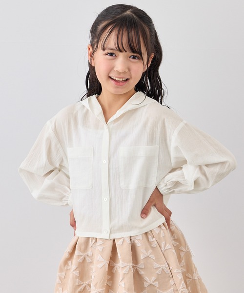 ROPE' PICNIC（ロペピクニック）の「【KIDS/キッズ】ナチュラルコットンフードシャツ/リンクコーデ（シャツ/ブラウス・キッズ・サックスブルー/ホワイト/ブラック・S/M/L）」の19枚目の写真