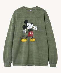 ヴィンテージウォッシングナンバーワン_ミッキー_ロングスリーブTシャツ（カーキ）
