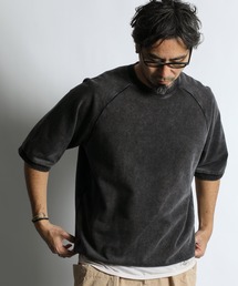 The DUFFER of ST.GEORGE（ザダファーオブセントジョージ）の「PIGMENT DYED POWDER WASH RAGLAN HALF SLEEVE SWEAT:ピグメントダイ ラグランスリーブ 半袖スウェット   五分袖スウェット   ヴィンテージ加工（スウェット）」