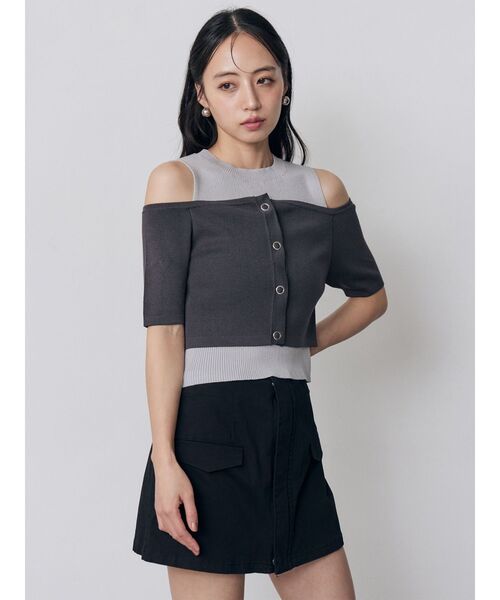 MURUA（ムルーア）の「オフショルカーデドッキングニット（ニット/セーター・レディース・レッド/グレー/ブラック/アイボリー・FREE）」の19枚目の写真