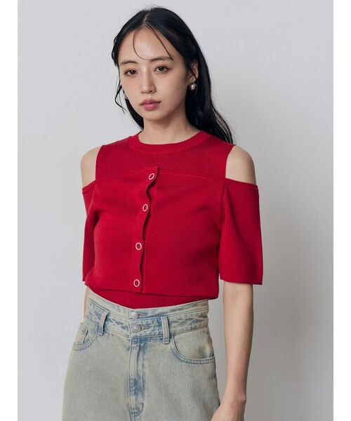 MURUA（ムルーア）の「オフショルカーデドッキングニット（ニット/セーター・レディース・レッド/グレー/ブラック/アイボリー・FREE）」の10枚目の写真