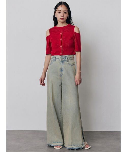 MURUA（ムルーア）の「オフショルカーデドッキングニット（ニット/セーター・レディース・レッド/グレー/ブラック/アイボリー・FREE）」の7枚目の写真