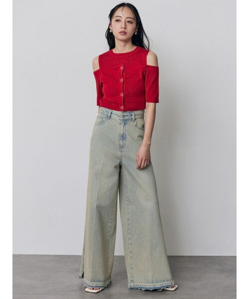 MURUA（ムルーア）の「オフショルカーデドッキングニット（ニット/セーター・レディース・レッド/グレー/ブラック/アイボリー・FREE）」の14枚目の写真