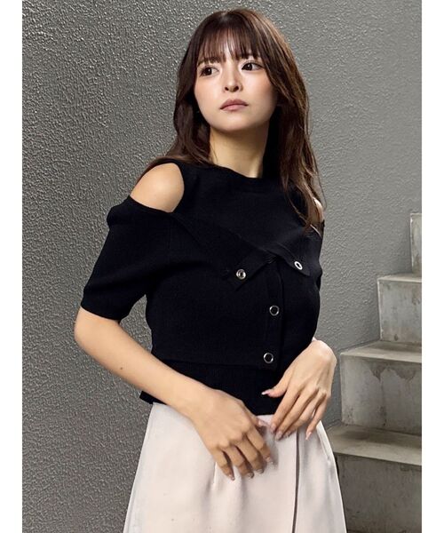 MURUA（ムルーア）の「オフショルカーデドッキングニット（ニット/セーター・レディース・レッド/グレー/ブラック/アイボリー・FREE）」の21枚目の写真