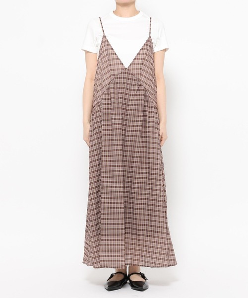 LOWRYS FARM(ローリーズファーム)の「チェックキャミワンピース 668482(ワンピース・レディース・ブラウン/アイボリー/イエロー・FREE)」の4枚目の写真
