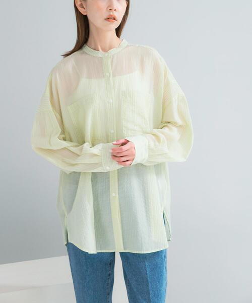 URBAN RESEARCH ROSSO WOMEN（アーバンリサーチ　ロッソ）の「CHIGNON　シアーストライプオーバーシャツ（シャツ/ブラウス・レディース・ミント/ホワイト・FREE）」の2枚目の写真