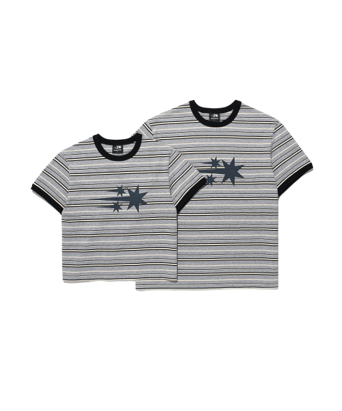 NICE GHOST CLUB(ナイスゴーストクラブ)の「STRIPE 3STAR BASIC RINGER TEE_GREY(NG2GMUT542A)(Tシャツ/カットソー・レディース・グレー・SMALL/MEDIUM/LARGE)」の1枚目の写真