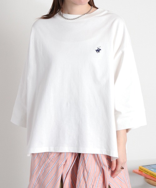 BEVERLY HILLS POLO CLUB(ビバリーヒルズポロクラブ)の「【BEVERLY HILLS POLO CLUB】ドロップワイドショートスリーブTee(Tシャツ/カットソー・レディース・ホワイト/オレンジ/ブラック/ブラウン・M)」の1枚目の写真