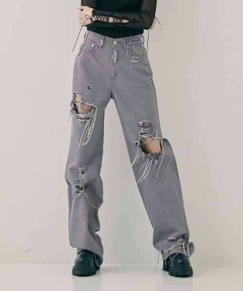 tanakadaisuke/タナカダイスケ】chain damaged denim pants/チェーン