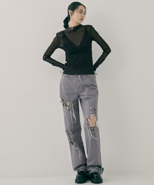 tanakadaisuke/タナカダイスケ】chain damaged denim pants/チェーン