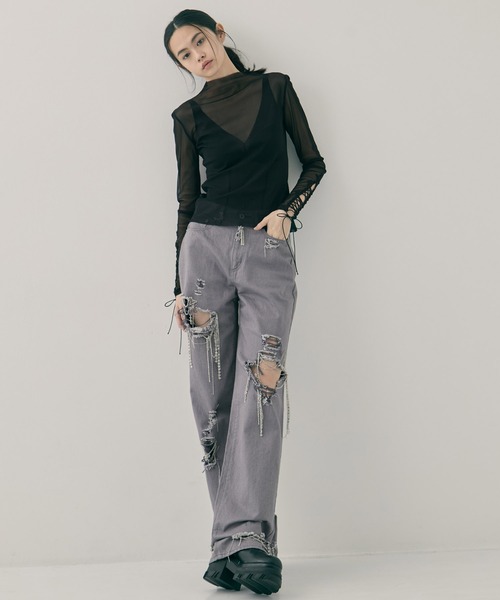 パンツ tanakadaisuke chain damaged denim pants tanakadaisuke/タナカダイスケ】chain damaged denim pants/チェーン