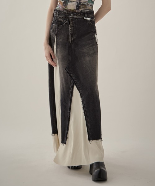 Maison MIHARA YASUHIRO（メゾンミハラヤスヒロ）の「【MIHARA YASUHIRO/ミハラヤスヒロ】DENIM PANTS COMBINED SKIRT/デニムパンツコンバインドスカート（デニムスカート・レディース・ブラック/ダークインディゴブルー・36/38）」の15枚目の写真