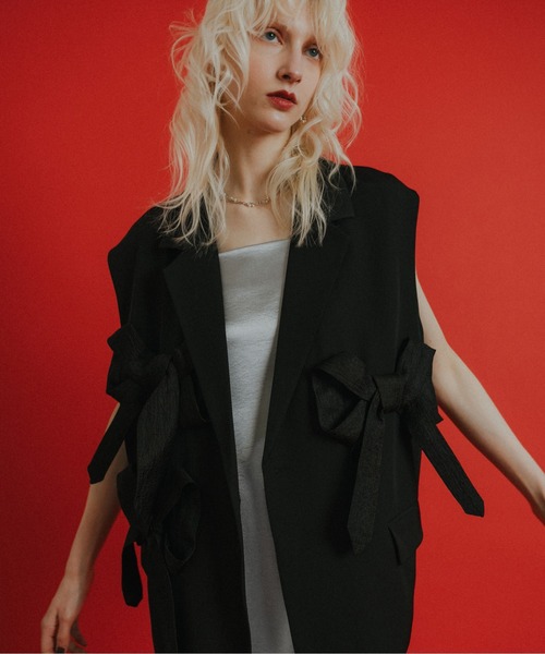 et.UNiVER(エトユニベール)の「Ribbon JK+Satin OP(ドレス・レディース・ブラック×グレー/ブラウン系1・LARGE/MEDIUM/SMALL)」の12枚目の写真