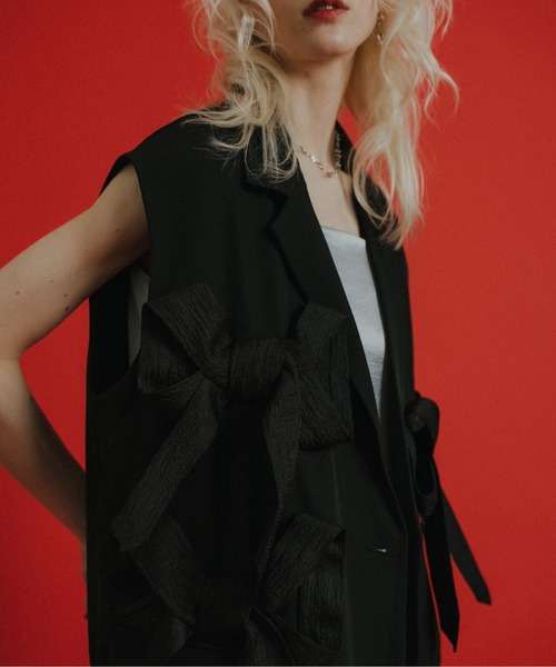 et.UNiVER(エトユニベール)の「Ribbon JK+Satin OP(ドレス・レディース・ブラック×グレー/ブラウン系1・LARGE/MEDIUM/SMALL)」の14枚目の写真