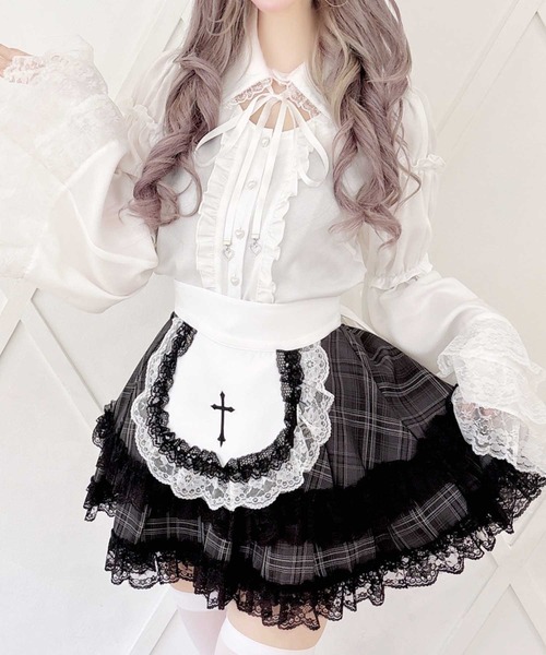 ま*み様 ブラックピースナウ　フリル姫袖編み上げリボンブラウスシャツ　難あり セール】レースフリル姫袖ブラウス（シャツ/ブラウス）｜MA*RS