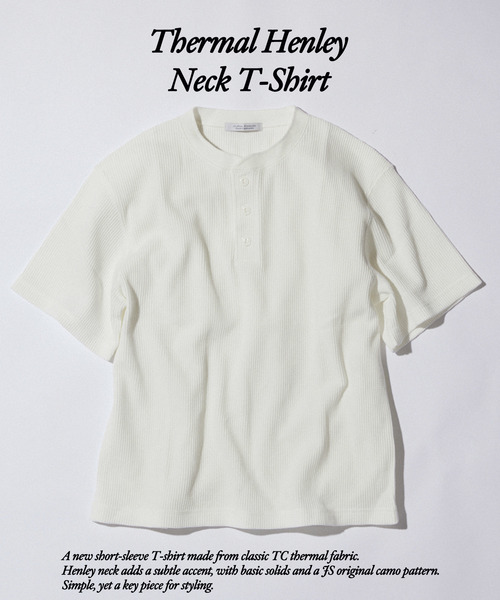 JOURNAL STANDARD（ジャーナルスタンダード）の「TC サーマル 半袖 ヘンリーネック Tシャツ（Tシャツ/カットソー・メンズ・ダークグリーン/カーキ/ブラック/ホワイト・LARGE/MEDIUM）」の2枚目の写真