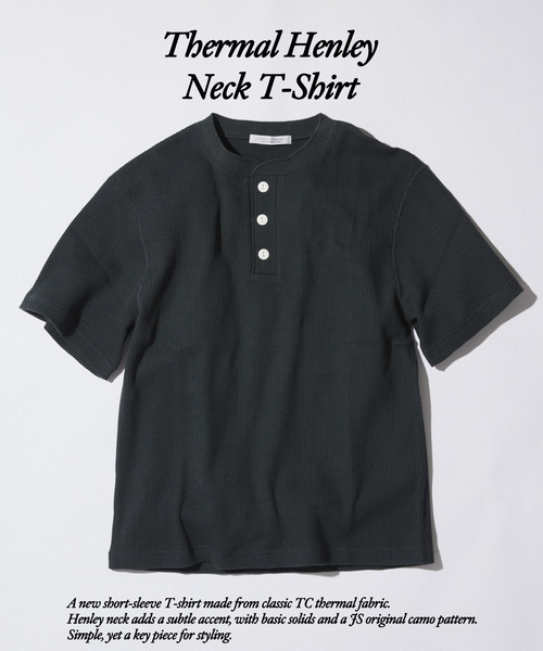 JOURNAL STANDARD（ジャーナルスタンダード）の「TC サーマル 半袖 ヘンリーネック Tシャツ（Tシャツ/カットソー・メンズ・ダークグリーン/カーキ/ブラック/ホワイト・LARGE/MEDIUM）」の3枚目の写真