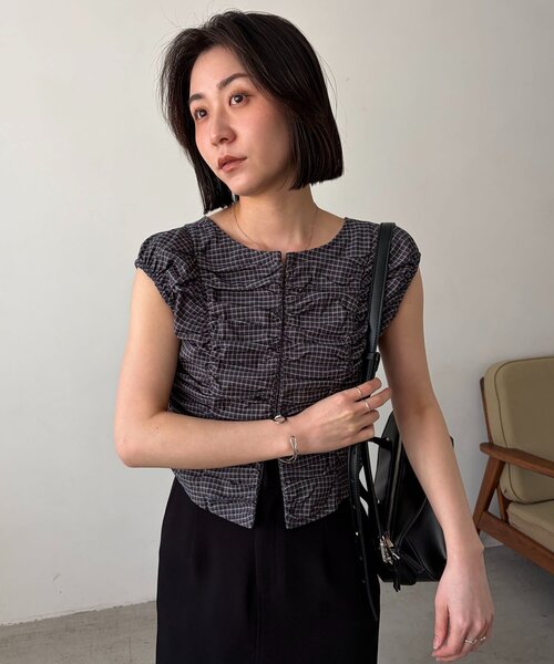 CAPRICIEUX LE'MAGE（カプリシューレマージュ）の「チェックギャザーブラウス（シャツ/ブラウス・レディース・ブラック/ブラウン・FREE）」の21枚目の写真