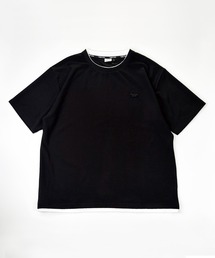 ハーフミラノ フェイクレイヤードクルーネック半袖Tシャツ