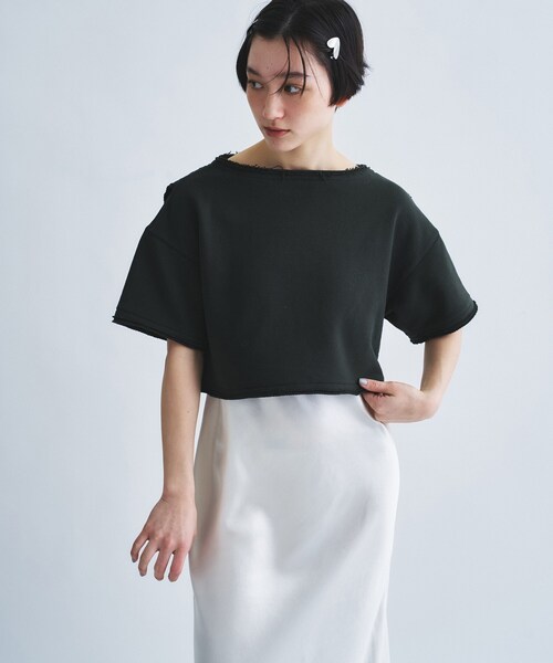 CODE A(コードエー)の「back open half-sleeve sweat(Tシャツ/カットソー・レディース・スミクロ/グレー/オフホワイト・00)」の10枚目の写真