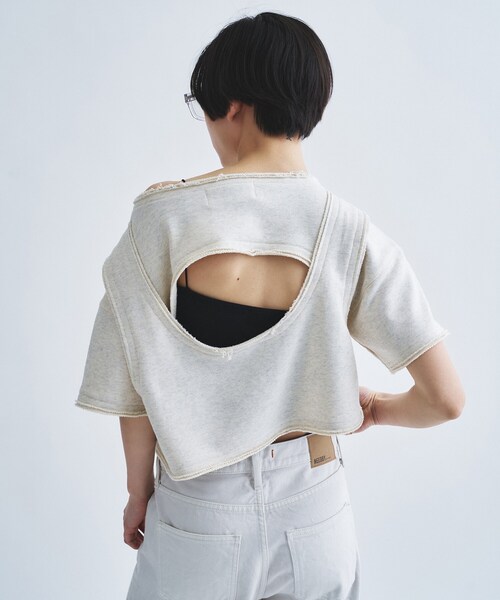 CODE A(コードエー)の「back open half-sleeve sweat(Tシャツ/カットソー・レディース・スミクロ/グレー/オフホワイト・00)」の17枚目の写真