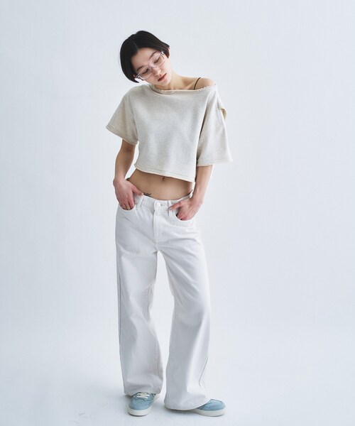 CODE A(コードエー)の「back open half-sleeve sweat(Tシャツ/カットソー・レディース・スミクロ/グレー/オフホワイト・00)」の18枚目の写真