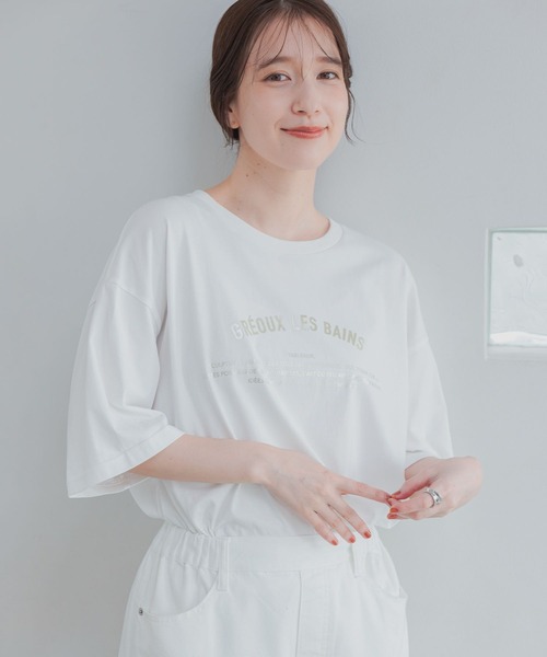 studio CLIP(スタディオクリップ)の「箔ロゴプリントTシャツ(Tシャツ/カットソー・レディース・ベージュ/オフホワイト/ブラウン・FREE)」の2枚目の写真