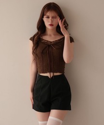 Lace amelie ribbon shirring tops/レースアメリリボンシャーリングトップス