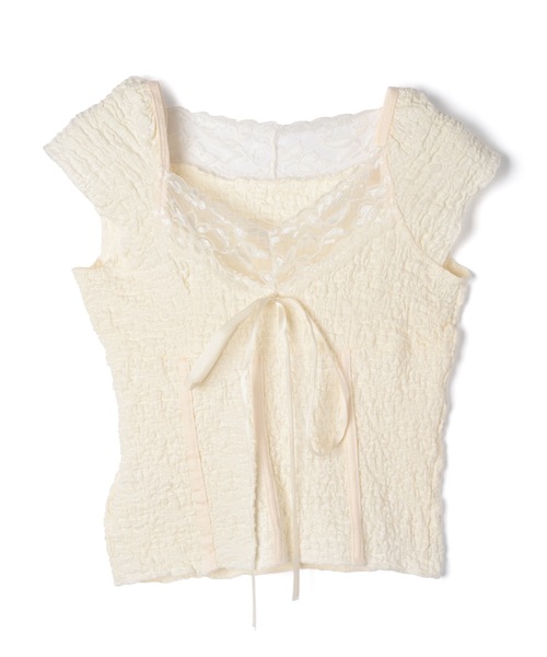 M DOLLY（エムドリー）の「Lace amelie ribbon shirring tops/レースアメリリボンシャーリングトップス（Tシャツ/カットソー・レディース・ブラウン/アイボリー・M/S）」の16枚目の写真